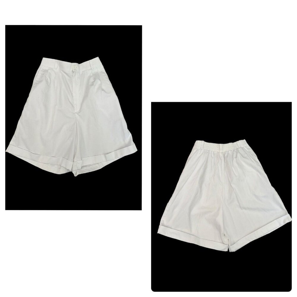 Vintage QW Queens Way White High Waisted Pleated Trouser Shorts, Elastic Back